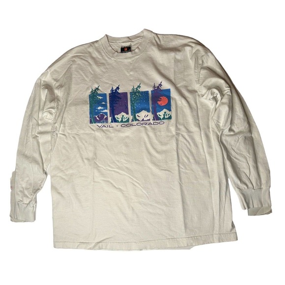 Other Other - Vtg Vail Colorado Signal Sports White Long Sleeve T-Shirt Colorful Graphic Sz XL